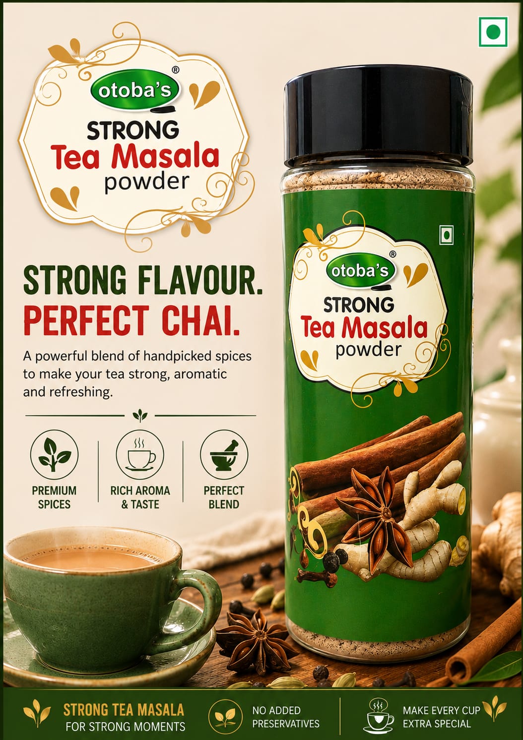 Homemade Chai Masala | Tea Masala Powder| Sprinkle Bottle 100g (No Preservative No Artificial Colors).