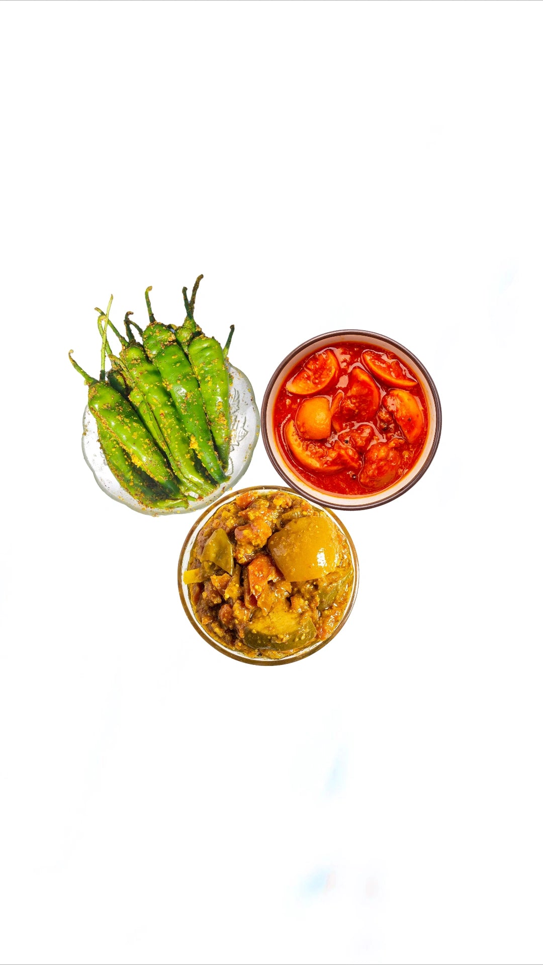 Green Athana Mirchi+Mix Pickle+Sweet Lime Pickle Combo 200g each.